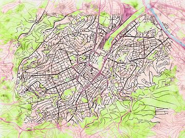 Karte von Stuttgart im stil 'Soothing Spring' von Maporia