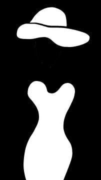 Weibliche Silhouette in Schwarz und Weiß, abstrakte Zeichnung von Joyce Kuipers