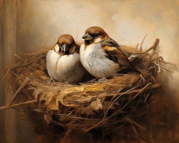 Resting Sparrows by Blikvanger Schilderijen