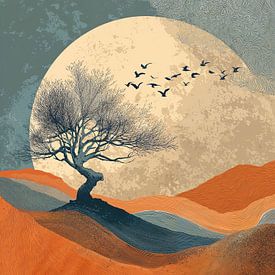 Lonely tree and moon landscape by IamHome Studio