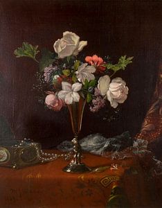 Gemengde bloemen met een doos en parels, Martin Johnson Heade, Martin Johnson Heade