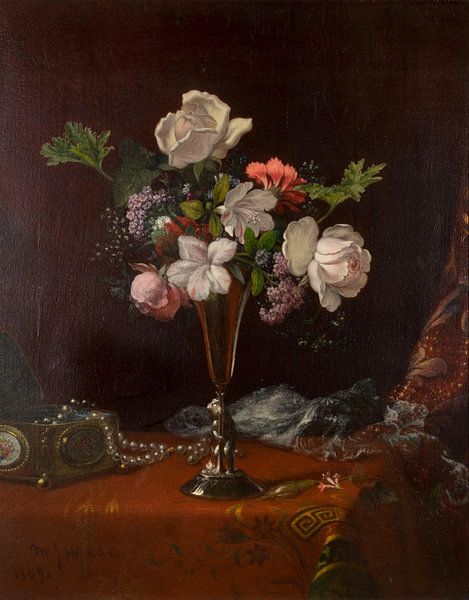 Gemischte Blumen mit einer Schachtel und Perlen, Martin Johnson Heade von Meisterhafte Meister