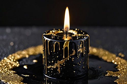 Zwarte kaars met gouden accenten