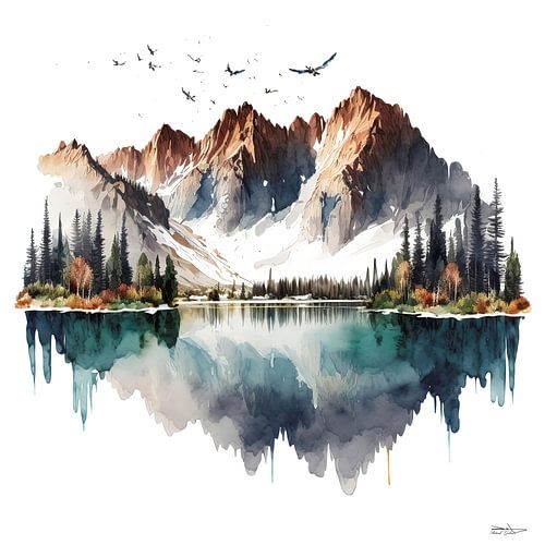 aquarel van een landschap.
