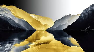 Gouden bergen aan een rustig meer van Frank Heinz