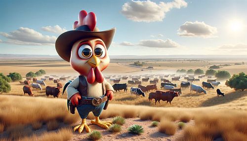Proud rooster sheriff looks over his pasture