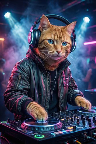 Neon DJ Cat in Aktion