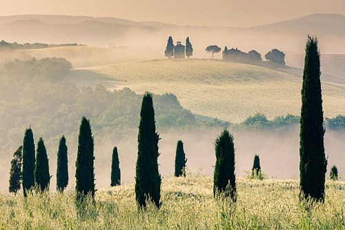 Ochtendlicht bij de Vitaleta kapel, Toscane, Italië