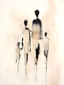 Familie van vier abstracte tekening van Moody Mindscape