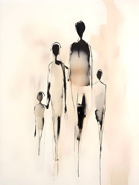Family of four abstract drawing by Moody Mindscape on canvas