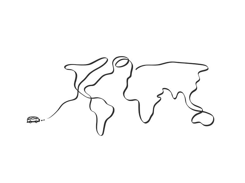 Weltkarte oneline mit Volkswagen Transporter von Studio Malabar