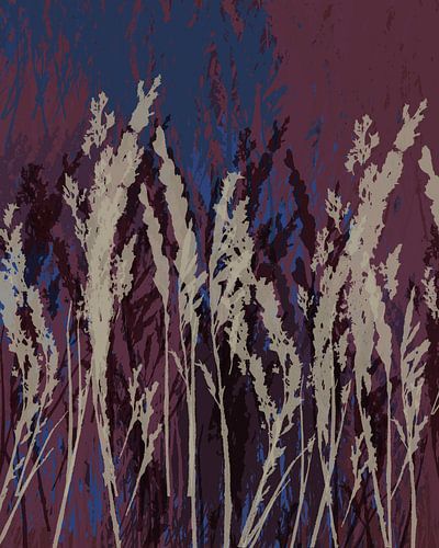 Moderne botanische graskunst in warm wit, kobaltblauw en paars