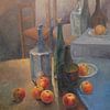 Impressionistisch stilleven met appels en flessen - Olieverfschilderij op doek van Galerie Ringoot