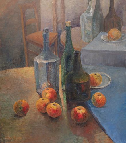 Nature morte aux pommes et aux bouteilles - Peinture à l'huile sur toile sur Galerie Ringoot
