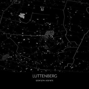 Zwart-witte landkaart van Luttenberg, Overijssel. van Rezona
