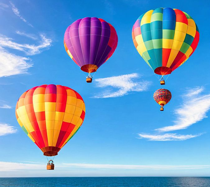 Farbige Ballons ueber dem Meer von insideportugal