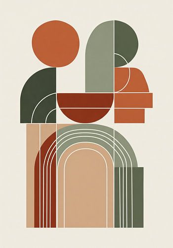 Abstracte compositie van geometrische vormen met bogen, cirkels, een