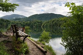 Bench by Lake Hechtsee in Tyrol, Austria by Sauerland-Fotos by Robin Deimel