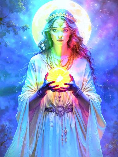 De mooie waarzegster in de glamour van de kristallen bol