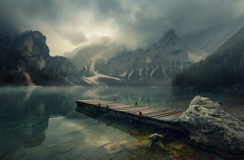 Herbstnebel über mystischem See von fernlichtsicht