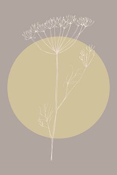 Japandi. Boho botanische dillebloem in goud en taupe nr. 1 van Dina Dankers
