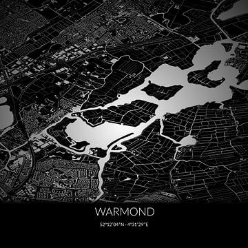 Zwart-witte landkaart van Warmond, Zuid-Holland. van Rezona