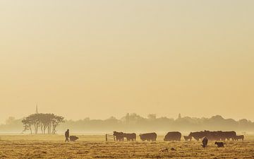 Farmer on his way to his cows by Dirk van Egmond
