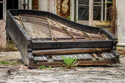 in verlassenes Klavier liegt still im Inneren eines verfallenen Palastes von Gentleman of Decay