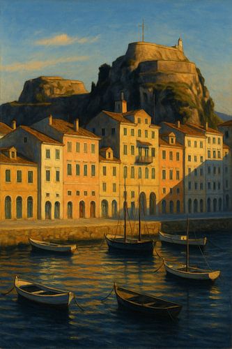 Venetiaanse Zonsondergang op Corfu - Gouden Reflecties over de Ionische Zee