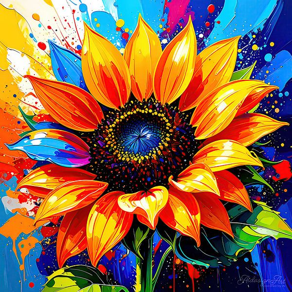 Sunflowers as a modern still life - full of movement, floral power and an explosion of colour (3 of 3) by AidasignArt