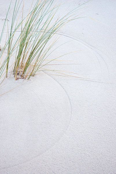 Helm maakt tekening op het zand van Margreet Frowijn