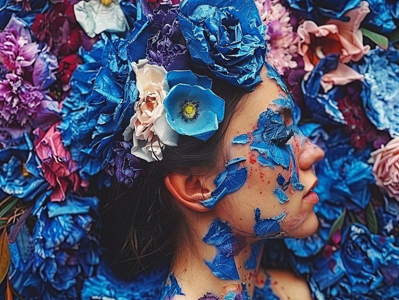 Fantasie Porträt Frau mit Blumen von Egon Zitter