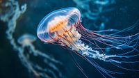 Méduse lumineuse glissant dans les profondeurs de l'océan