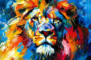 Kleurrijk abstract leeuw schilderij voor interieur van De Muurdecoratie