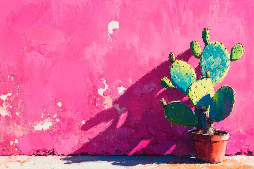 Cactus in front of a pink wall by Poster Art Shop
