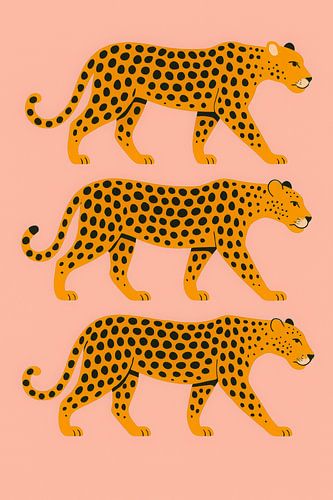 Stilisierte jagende Leoparden auf Rosa