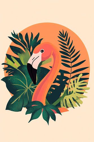 Flamingo tussen tropische bladeren