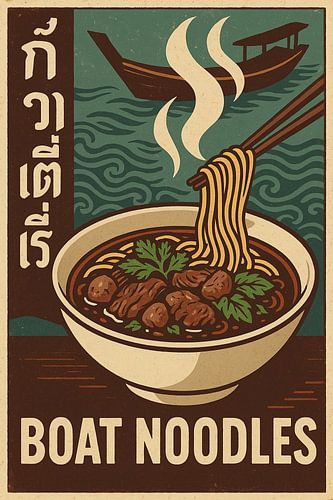 Thaise Boot Noedels Print - Retro Noedelsoep Poster