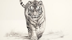Tigerzeichnung, Tiger Bleistift Zeichnung Vintage.