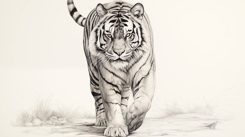 Tigerzeichnung, Tiger Bleistift Zeichnung Vintage. von Animaflora PicsStock