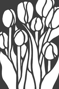 Bos tulpen in zwart wit (abstract tekening bloemen tuin natuur tulpenveld bloembollen veld Holland) van Natalie Bruns