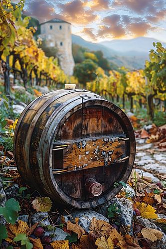 Wijnvat in herfst wijngaard