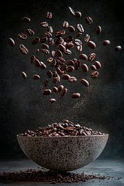 Grains de café en vol - Élégance sombre sur Poster Art Shop