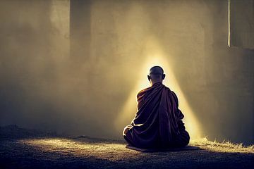 Mönch beim der Meditation in einer Halle von Animaflora PicsStock