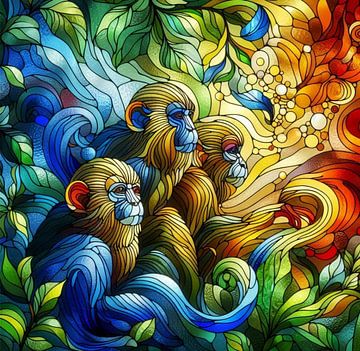 Drie fantasie apen van Yvonne van Huizen