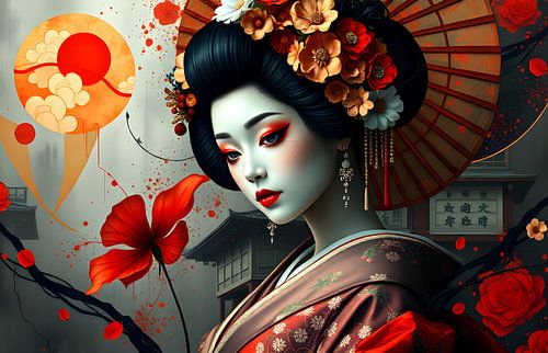 japanse kunst met Geisha vrouw