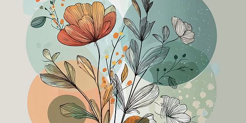 Botanische Illustratie in Koraal en Petrol no.9