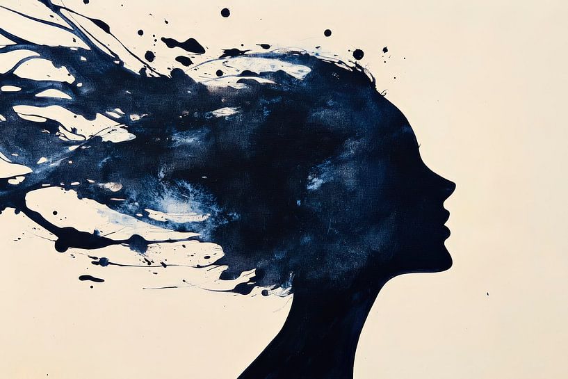 Thinking woman in blue ink - Modern by Poster Art Shop