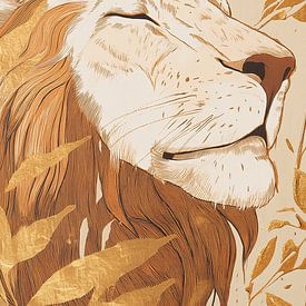 Löwe | Ruhiger Löwe mit goldenen Details von Zen und Mehr