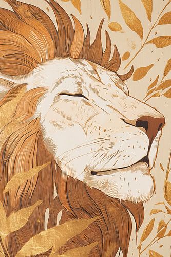 Lion | Serene Lion in Gold Detail by Zen and More